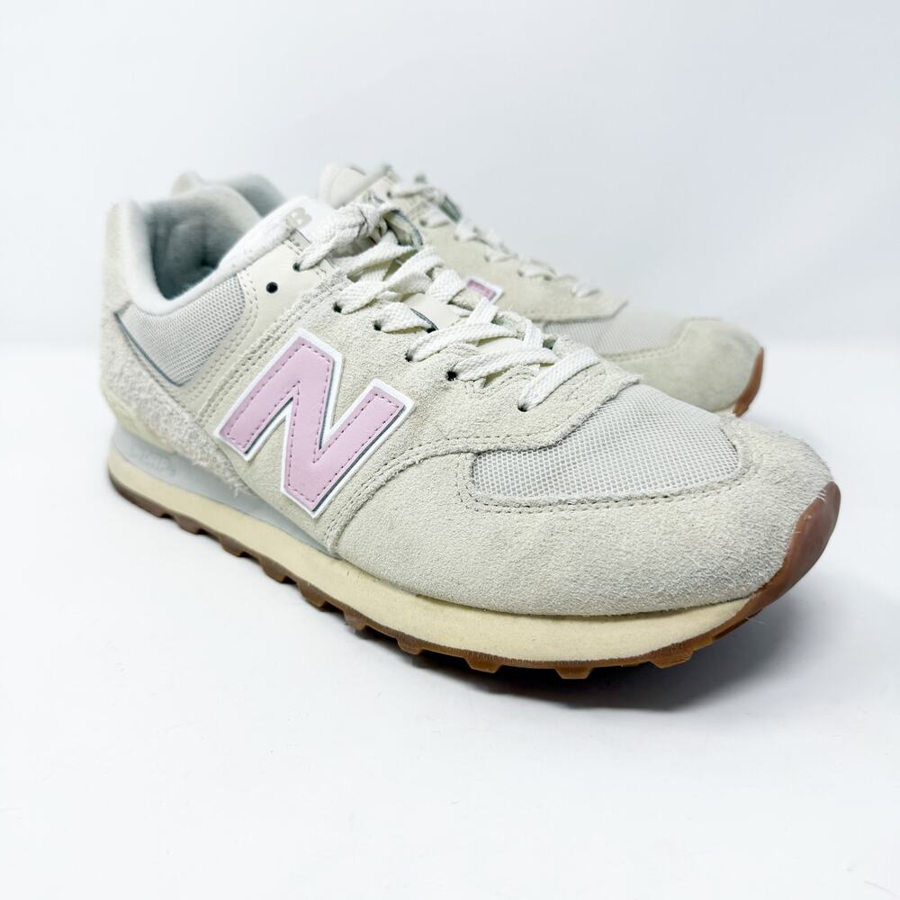 New Balance Off White/Pink Suede 574 Casual Sneakers Women's Size 9.5 Lace Up